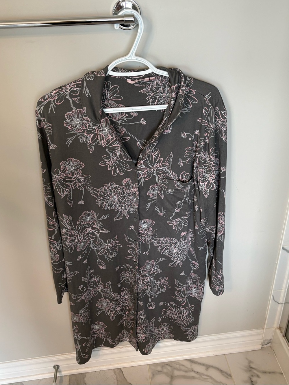 La Vie En Rose brown with pink floral design long sleeve nightgown